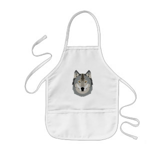 Cute and Cool Gray Wolf Face, Illustrated Animal Kids Apron