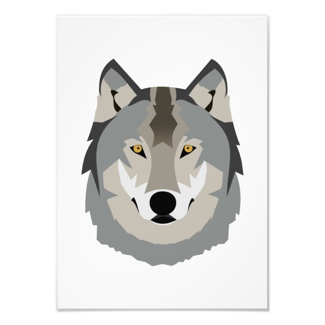 Cute and Cool Grey Wolf Face, Illustrated Animal Photo Print (Front)