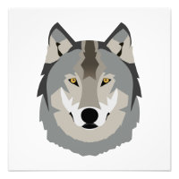 Cute and Cool Grey Wolf Face, Illustrated Animal
