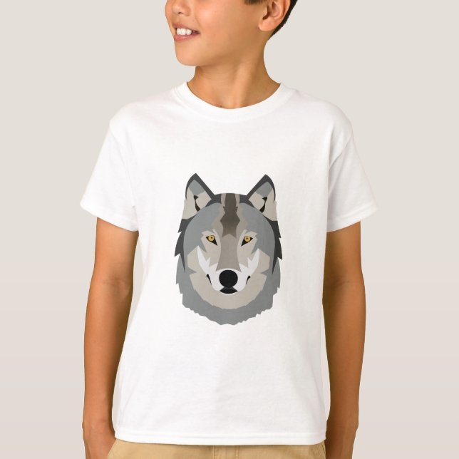 Cute and Cool Grey Wolf Face, Illustrated Animal T-Shirt (Front)