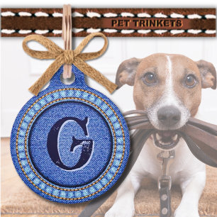 Cute and Country Faded Blue Denim Monogram Pet Tag
