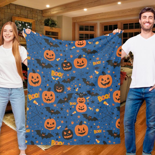 Cute And Cozy  Black Orange And Blue Halloween Fleece Blanket (Cute And Cozy Black Orange And Blue Halloween Fleece Blanket)