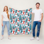 Cute and Cozy Snowman Christmas Fleece Blanket<br><div class="desc">Cute cozy snowmen in warm red scarves and warm knit hats and a pretty green,  red and blue pine tree background fleece blanket.</div>