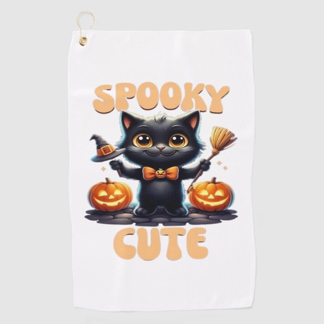 Cute and creepy black cat Classic T-Shirt Golf Towel (Front)