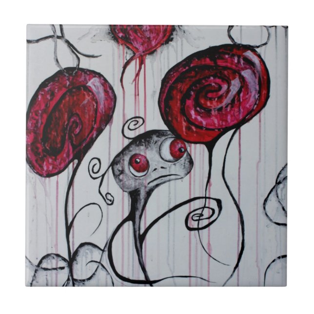 Cute and Creepy Creature Whimsical Goth Horror Art Tile (Front)