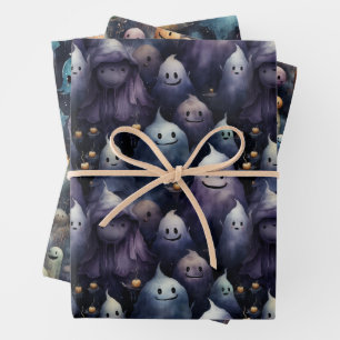 CUTE AND CREEPY GHOSTS GHOULS HALLOWEEN WRAPPING PAPER SHEET