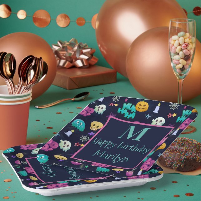 CUTE AND CREEPY HALLOWEEN BIRTHDAY PAPER PLATE (Multi)