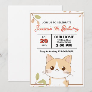 Cute and Cuddly Cat Birthday Party Invitation