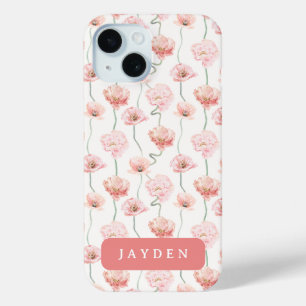 Cute and Dainty Blush Pink Floral Name iPhone 15 Case