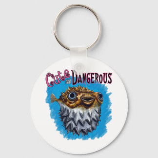 Cute And Dangerous Puffer Fish Blue Keychain