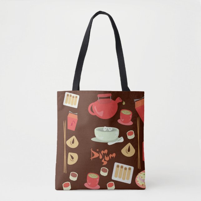 Cute and Dim Sum Fun Food Cartoon Pattern Tote Bag (Front)