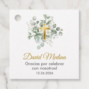 Cute and Elegant Baptism Watercolor Green Leaves Favour Tags