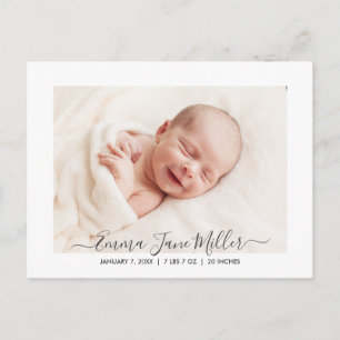 Cute and Elegant Birth Announcement Photo Postcard