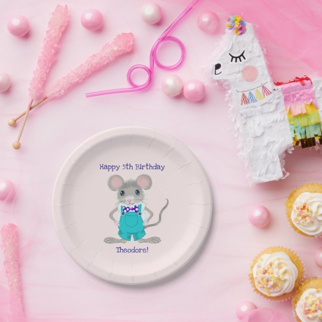 Cute and elegant little mouse custom Birthday Paper Plate (Party)