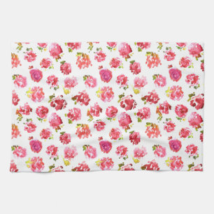Cute and elegant pink vintage roses pattern kitchen towel