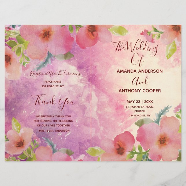 Cute and elegant watercolor floral program flyer (Front)