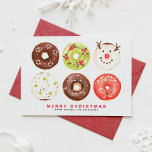 Cute and Festive Donuts Merry Christmas Holiday Card<br><div class="desc">Send holiday wishes to friends and family with this cute donut theme card. It features festive donuts featuring stars,  winterberries,  snowflakes,  snow,  Christmas tree and snowman. The texts are fully editable. Personalize by adding greetings,  names and messages.</div>