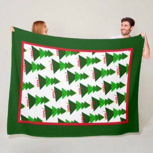 Cute and Festive Noel Merry Christmas Tree Pattern Fleece Blanket