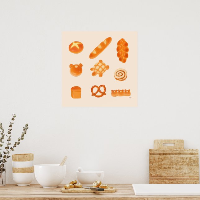 Cute and Fluffy Bread Rolls and Animal Bakery  Poster (Kitchen)
