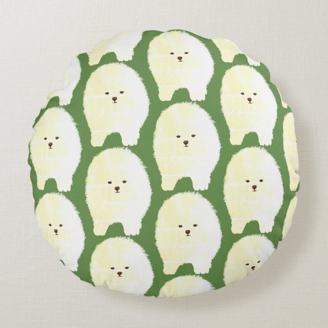 Cute And Fluffy Dog Art, Poméranie coussin rond (Devant)