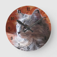 Cute and Fluffy Grey Cat Round Clock