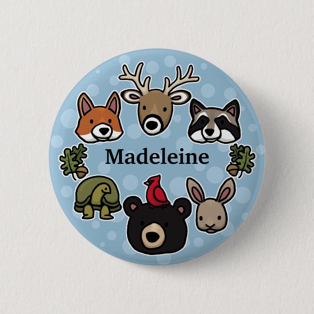 Cute and Friendly Forest Animals, Add Your Name 2 Inch Round Button (Front)