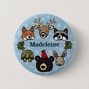 Cute and Friendly Forest Animals, Add Your Name 2 Inch Round Button