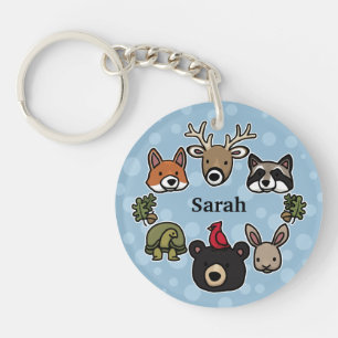Cute and Friendly Forest Animals, Add Your Name Keychain