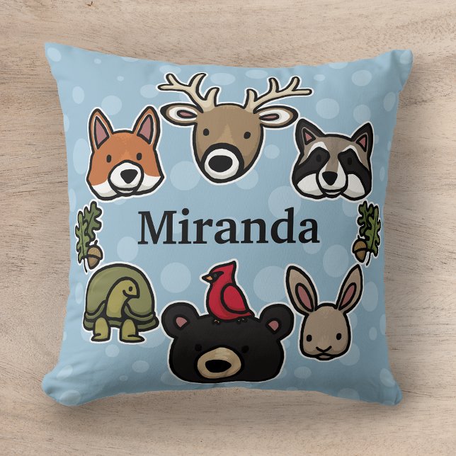 Cute and Friendly Forest Animals, Add Your Name Throw Pillow (Creator Uploaded)