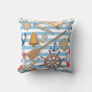 Cute and Full Nautical Collection of Sea Goodies Throw Pillow