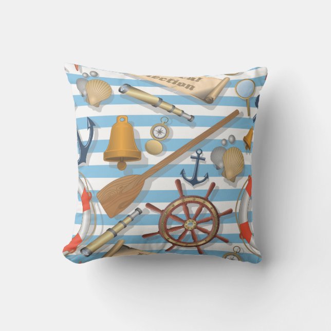 Cute and Full Nautical Collection of Sea Goodies Throw Pillow (Front)