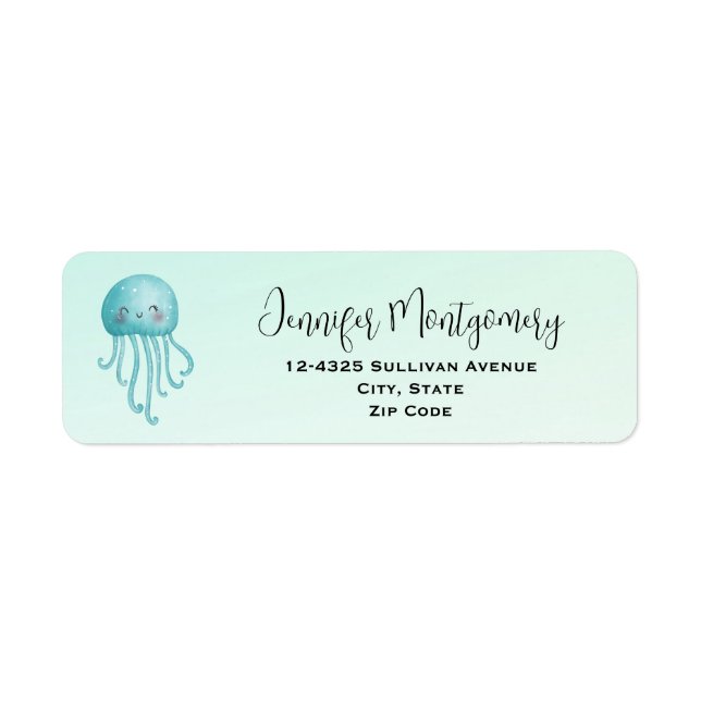Cute and Fun Blue-Green Jellyfish Address (Front)