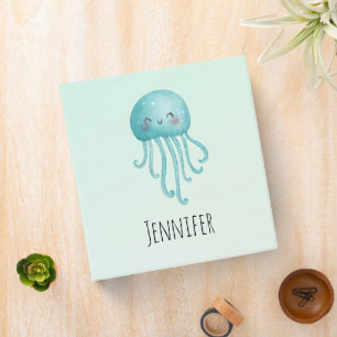 Cute and Fun Blue-Green Jellyfish Binder