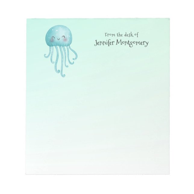 Cute and Fun Blue-Green Jellyfish Notepad (Front)