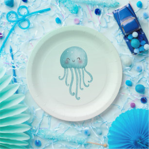 Cute and Fun Blue-Green Jellyfish Paper Plate