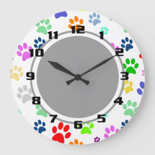 Cute and Fun Colours Pet Paw Pattern Large Clock