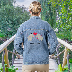 Cute and fun elephant couple with heart - custom denim jacket