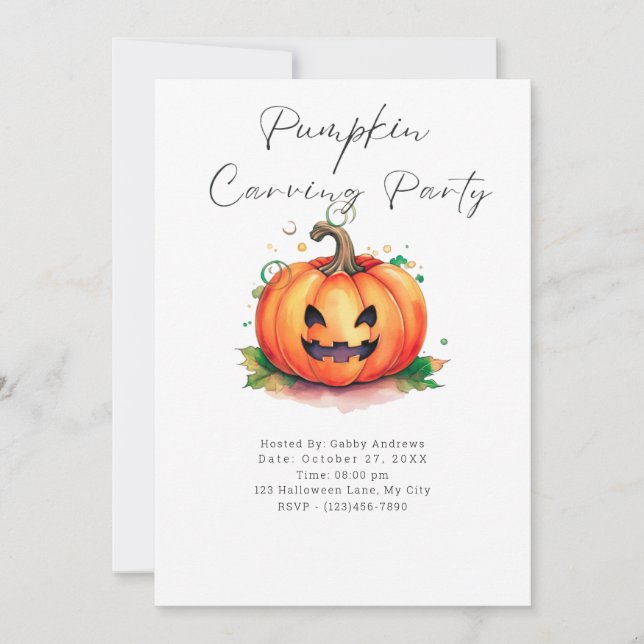 Cute and Fun Jack-O' Lantern Pumpkin Carving Party Invitation (Front)