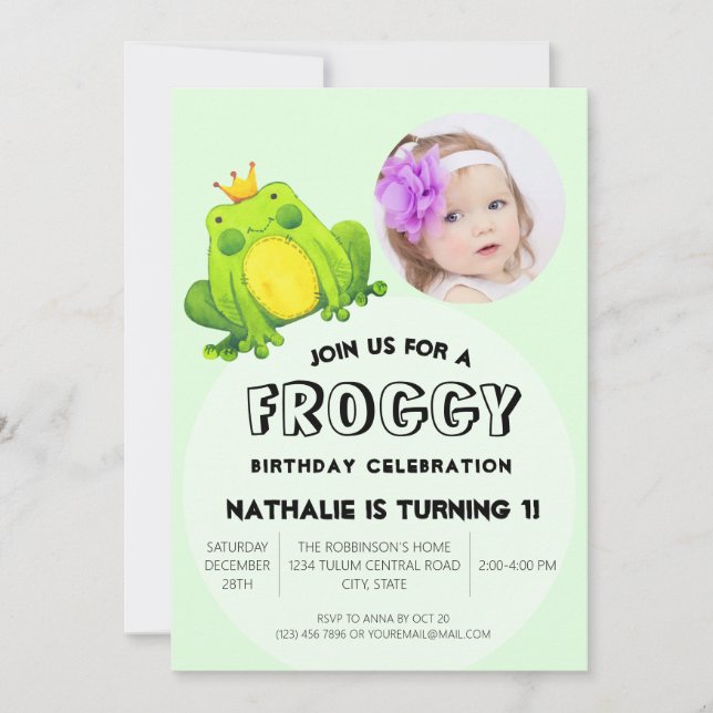 Cute and Fun Modern Abstract Kids Frog Birthday Invitation (Front)