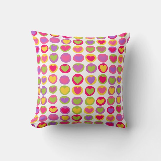 Cute and Fun Multicolor Valentine's Day Hearts  Throw Pillow (Front)