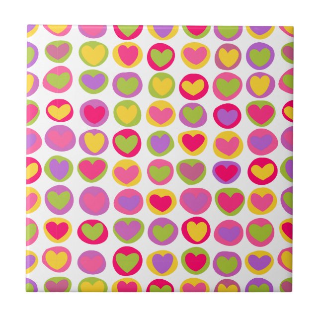 Cute and Fun Multicolor Valentine's Day Hearts  Tile (Front)