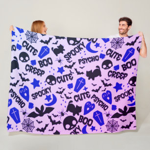 Cute and Fun Purple, Blue and Black Halloween Fleece Blanket