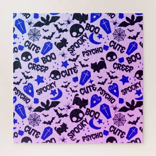 Cute and Fun Purple, Blue and Black Halloween Jigsaw Puzzle (Vertical)