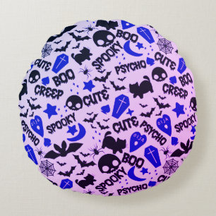 Cute and Fun Purple, Blue and Black Halloween Round Pillow