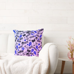 Cute and Fun Purple, Blue and Black Halloween Throw Pillow