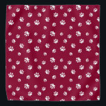 Cute and Fun White Paw Prints Pattern Dark Red Bandana<br><div class="desc">This fun bandana features cute white paw prints over a rich red background for a fun pop of pawesome! You can also change the dark red background colour and text colours to your favourite.</div>