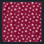 Cute and Fun White Paw Prints Pattern Dark Red Bandana<br><div class="desc">This fun bandana features cute white paw prints over a rich red background for a fun pop of pawesome! You can also change the dark red background colour and text colours to your favourite.</div>