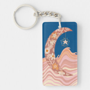 Cute and funky moon, stars and waves keychain. keychain