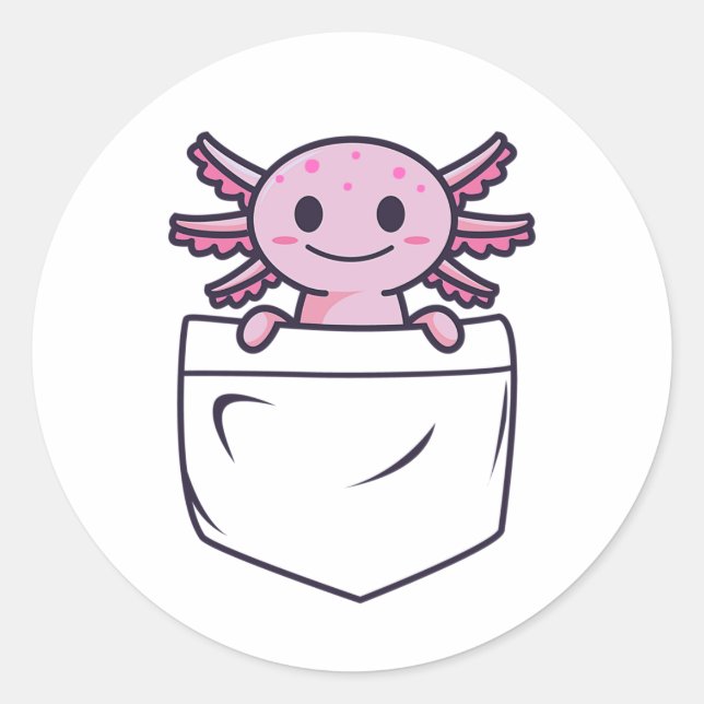 Cute and Funny Axolotl in pocket T-Shirt Classic Round Sticker (Front)