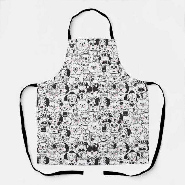Cute and Funny Black and White Dog Breeds Apron (Front)